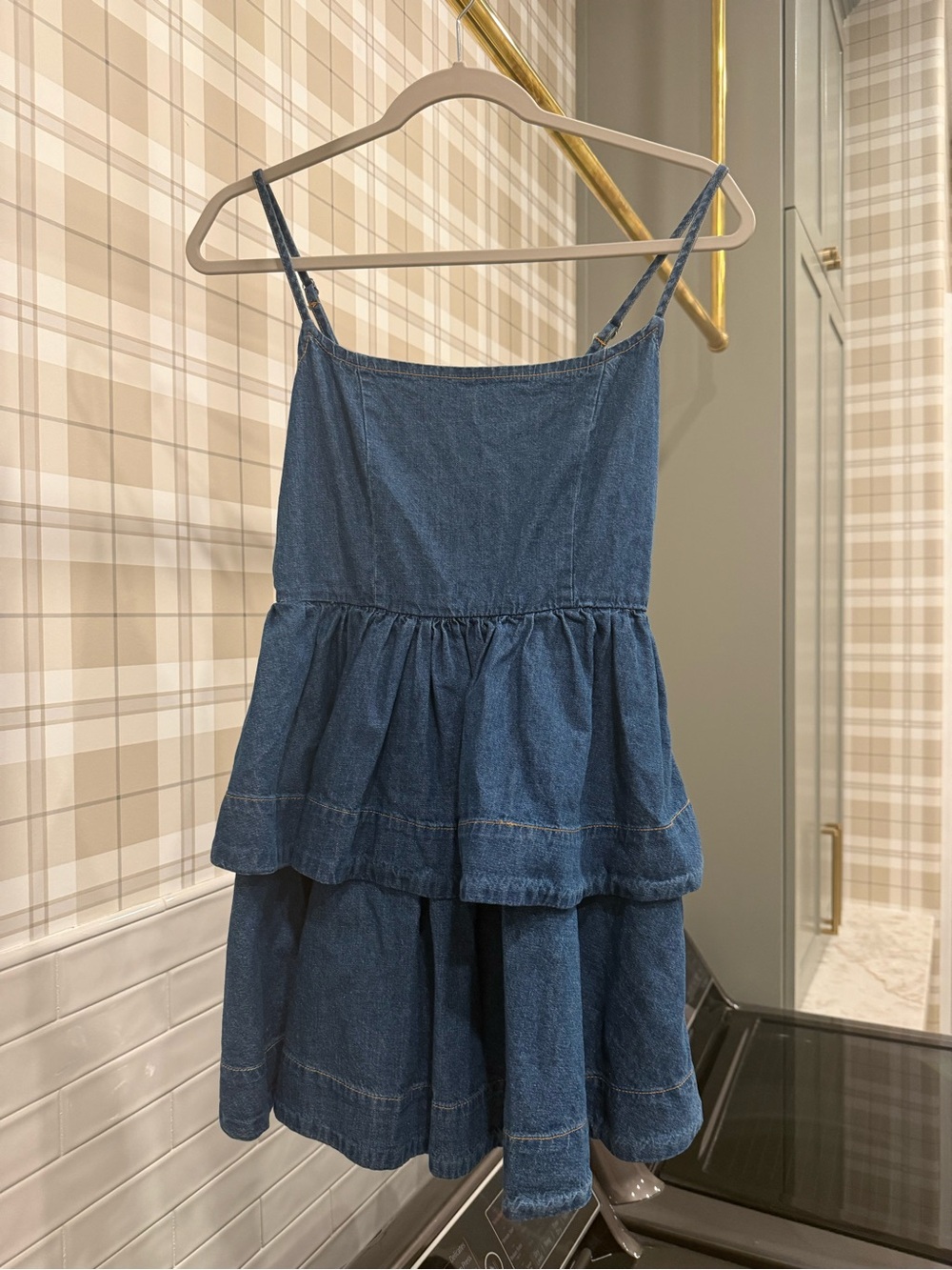 Olivaceous Blue Denim Tiered Spaghetti-Strap Girls Dress